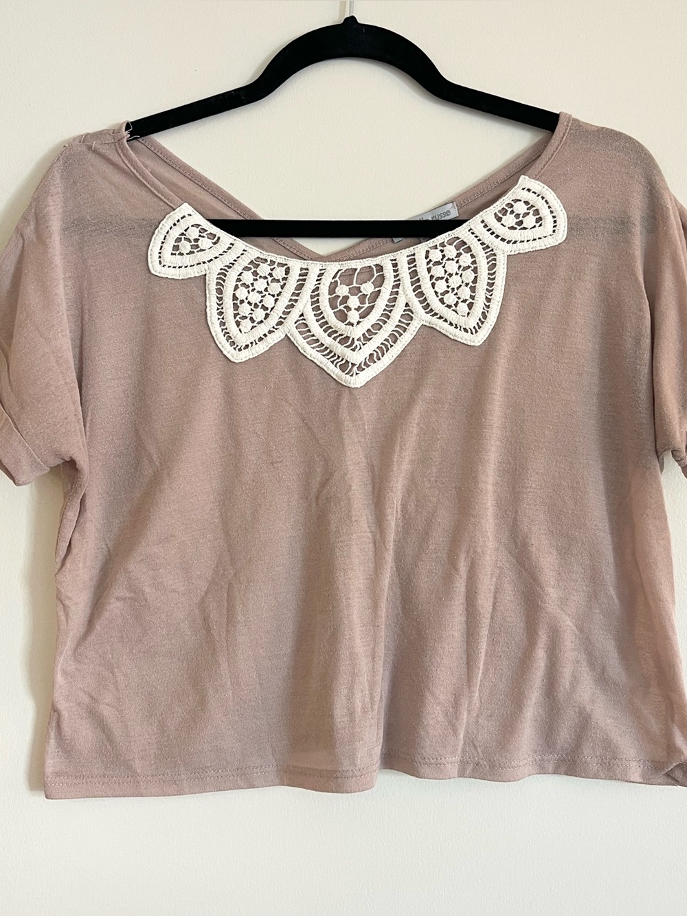 Blush Crochet-Trim Top w/ Crossover Back